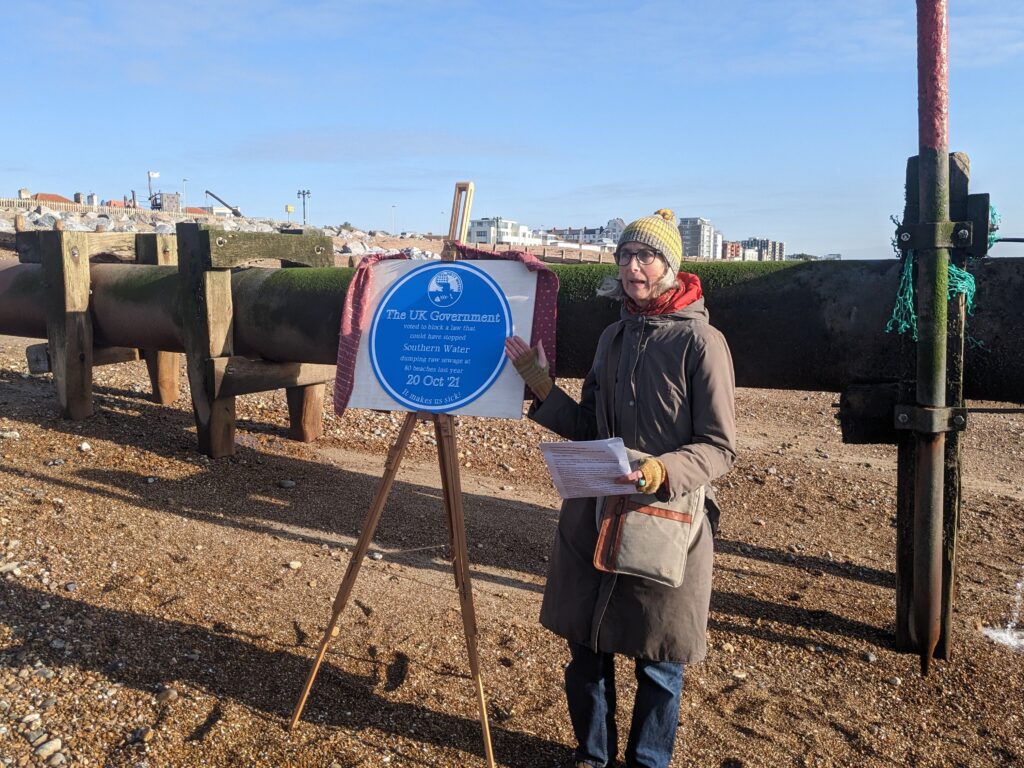 Claire Hunt with 'spoof' blue plaque